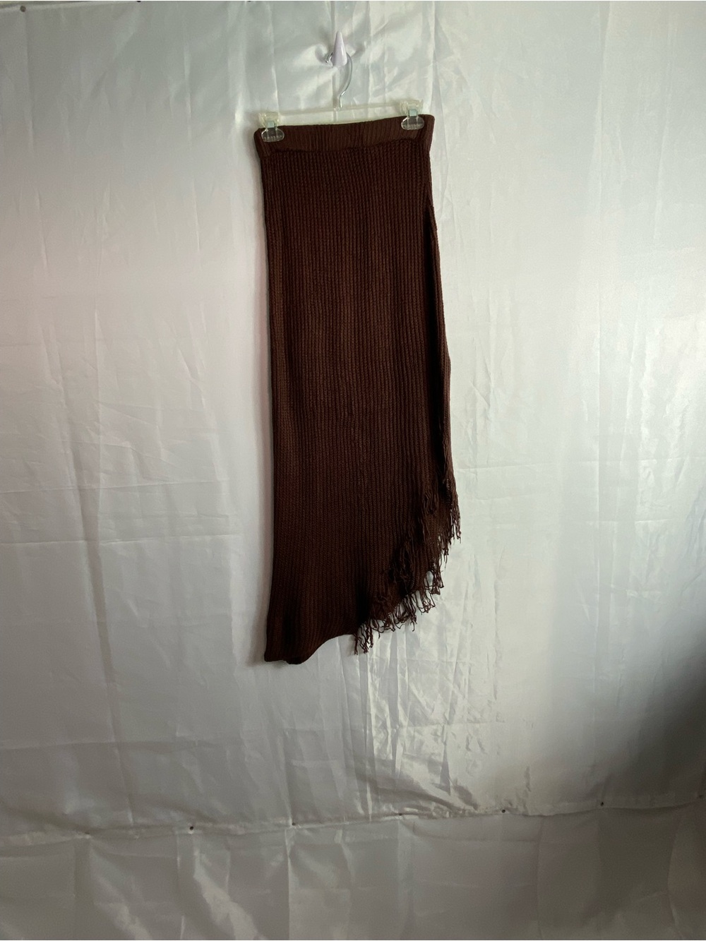 SHEIN Brown Asymmetrical Knit Fringe Maxi Skirt